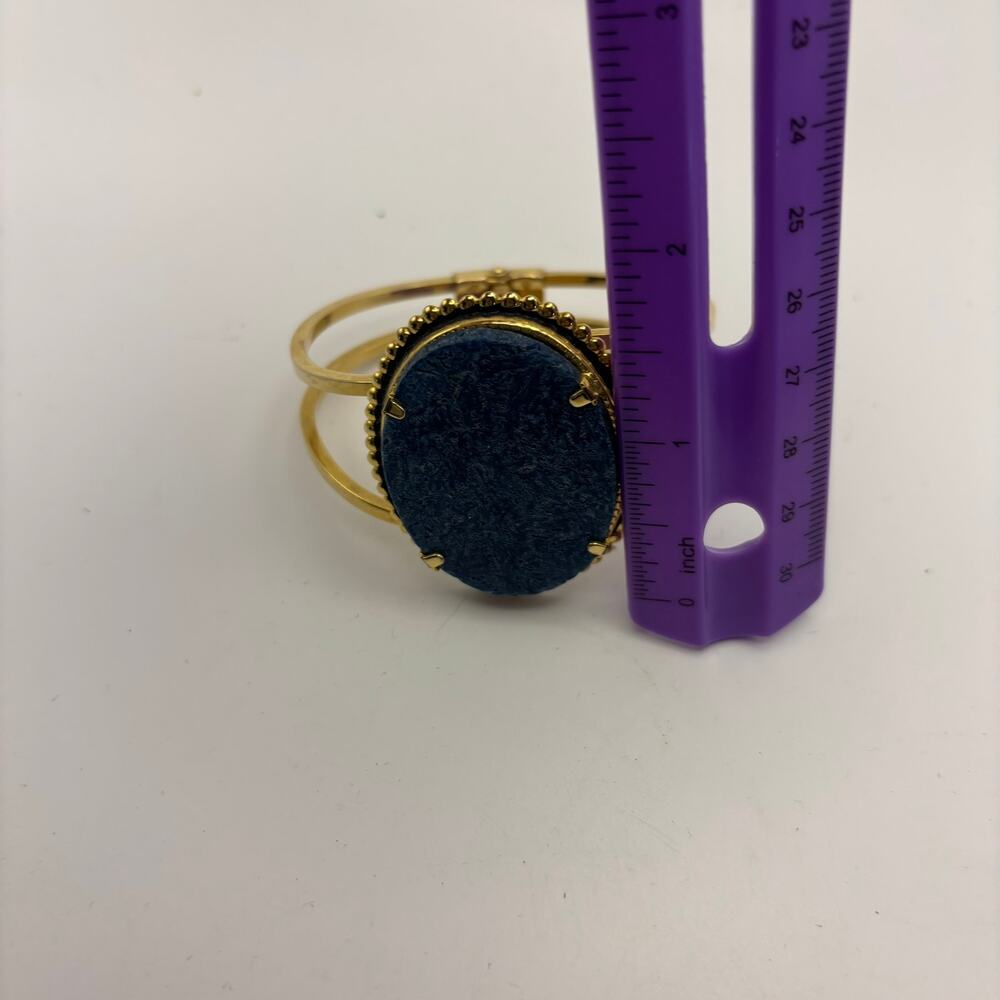 Blue Faux Stone and Gold Cuff Bracelet - Picture 2 of 4